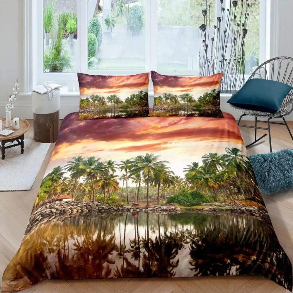 Beauty Lake Scenery Digital Printing Duvet Cover Pillowcase Polyester King Queen Szie Quilt Cover for Kids Adults Be